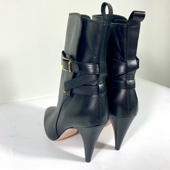NWB Veronica Beard Sohelia Black Strap Leather High Heel Ankle Boots Bootie - Picture 7 of 17